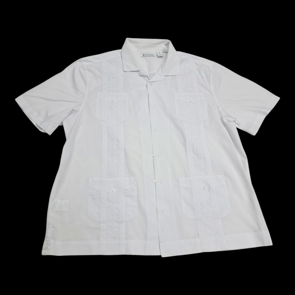 Cubavera Mens XL White Guayabera Shirt Short Sleeve 4 Pocket Embroidered Mexican